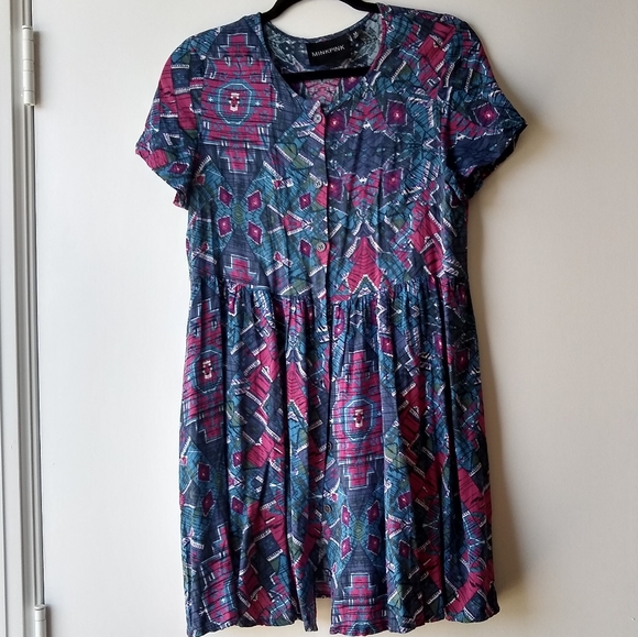 💙 minkpink patterned fit and flare babydoll dress - Picture 2 of 3